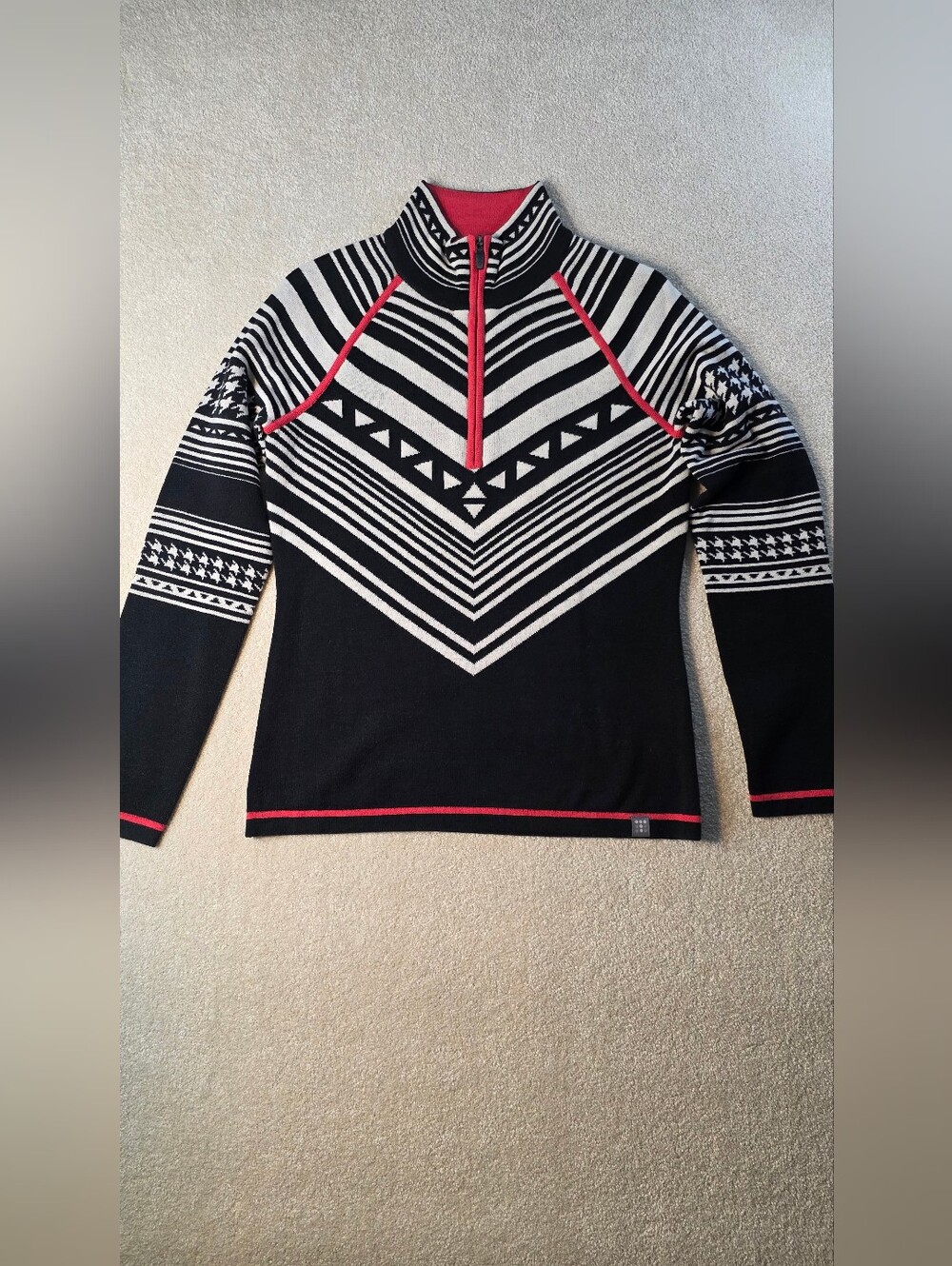Title Nine Black/White Pink Merino Wool Blend 1/4 Zip Pullover Sweater Nordic S